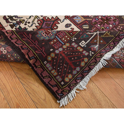 5'1"X6'7" Ivory Zoroastrian Karjihooz Hand Knotted Pure Wool Rug