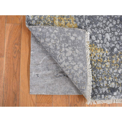 2'10"X6' Gray Broken Zoroastrian Wool And Silk Hand Knotted Runner Rug
