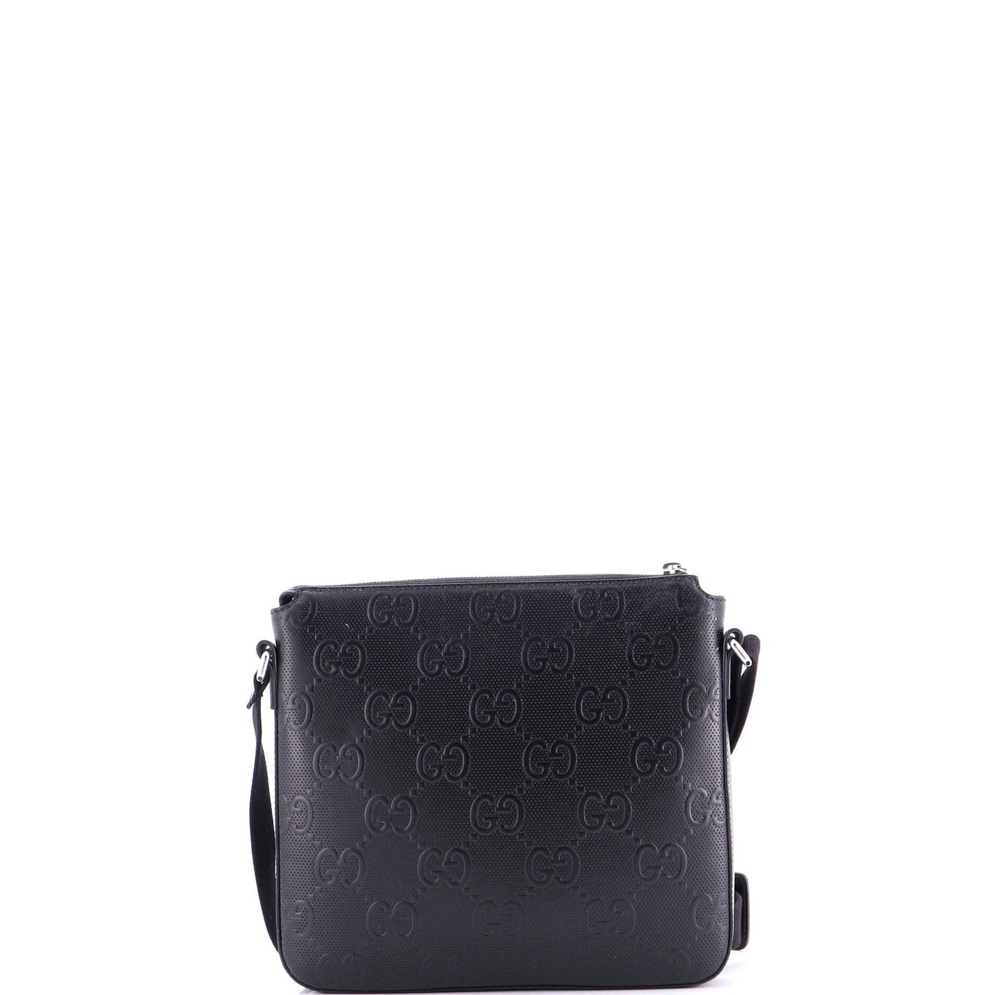 Gucci Front Zip Messenger Gg Embossed Perforated Leather Small