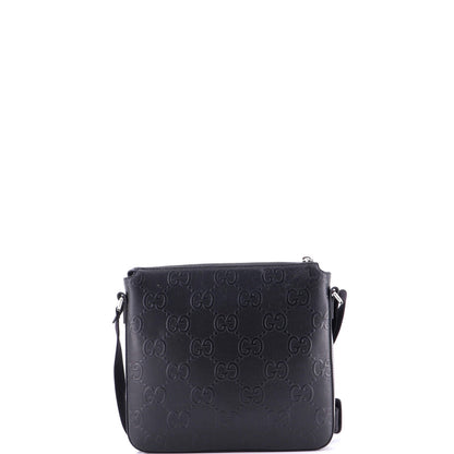 Gucci Front Zip Messenger Gg Embossed Perforated Leather Small