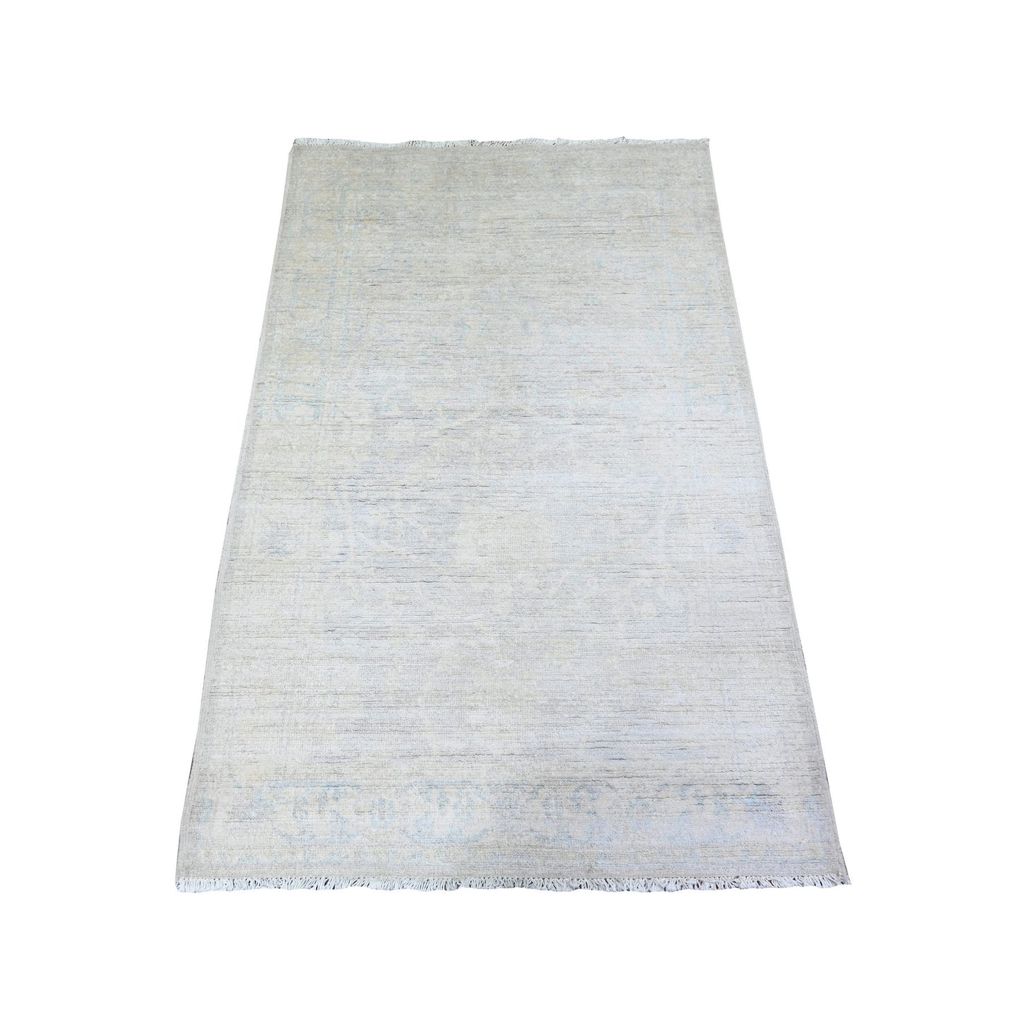 3'X4'10" White Hand Knotted White Wash Peshawar 100% Wool Rug