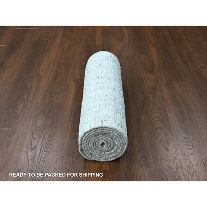 2'6"X11'10" Ivory Minimalist Swedish Design Hand Knotted Wool Runner Rug