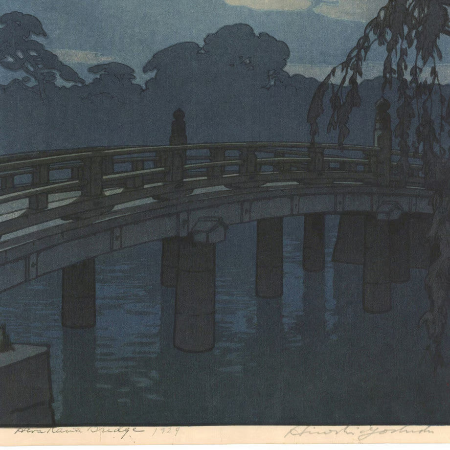 Hiroshi Yoshida "Hirakawa Bridge" original woodblock print, signed 1924