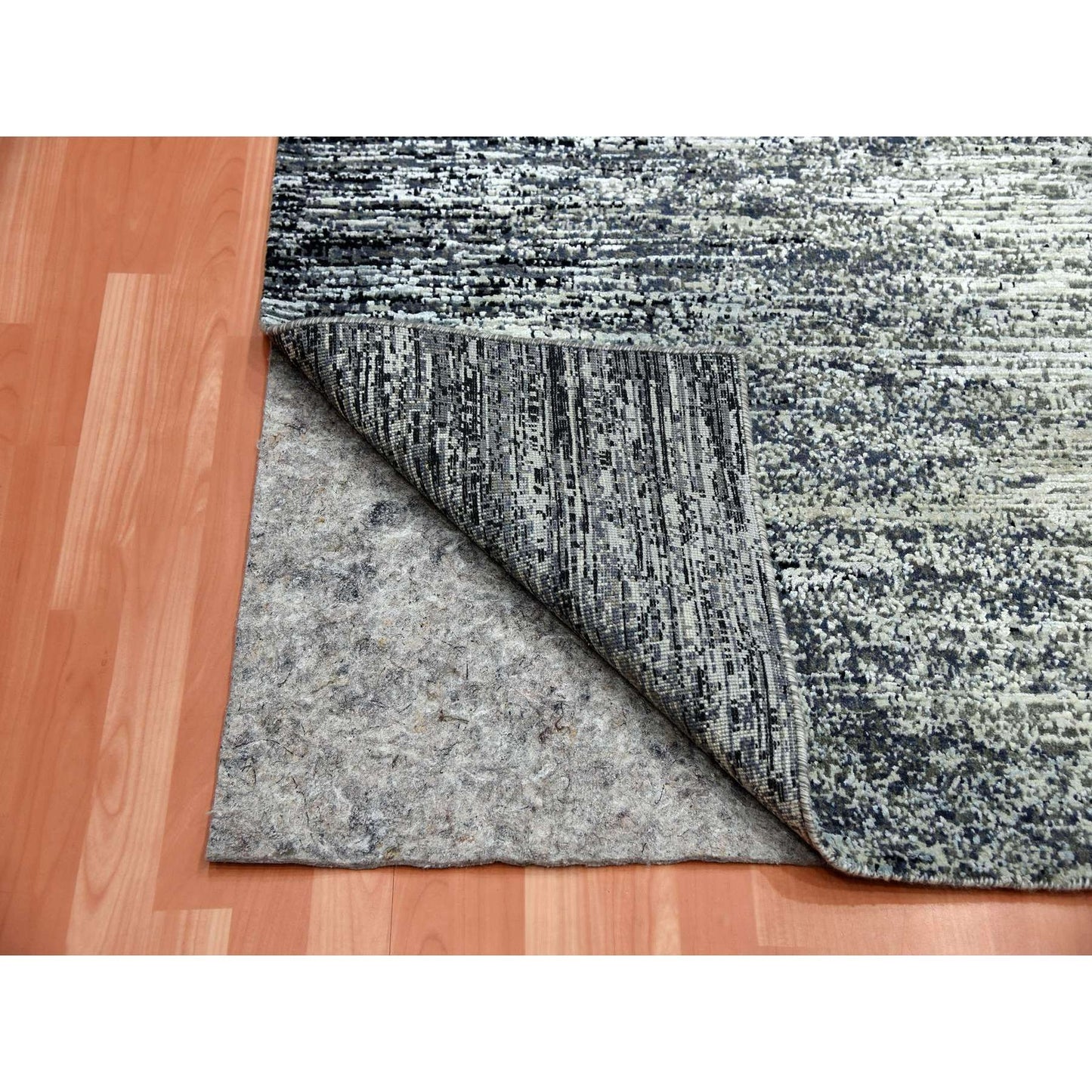 6'1"X6'1" Black Wool/Silk Hand Knotted Striae Design Square Oriental Rug