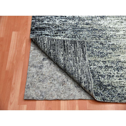 6'1"X6'1" Black Wool/Silk Hand Knotted Striae Design Square Oriental Rug