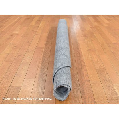 5'10"X5'10" Gray Wool And Silk Grass Design Hand Knotted Round Rug