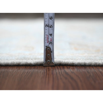 3'X9'6" Blue Hand Knotted Afghan Angora Oushak Leaf Motif Wool Runner Rug