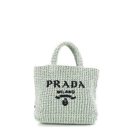 Prada Logo Tote Raffia Small