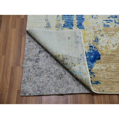12'1"X13'10" White Abstract Design 100% Wool Hand Knotted Oversized Rug