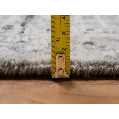 6'1"X9' Gray Modern Erased Design Undyed Natural Wool Hand Knotted Rug
