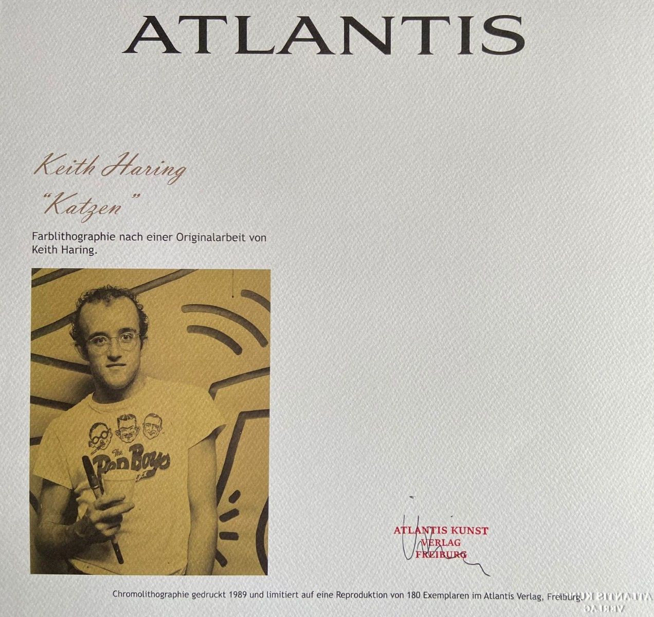 Keith Haring Lithograph From A Painting 'Cats' Coa Signed In Pen Numbered