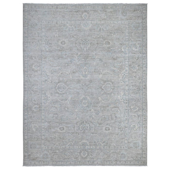 10'X13' Pewter Gray Hand Knotted White Wash Peshawar Wool Oriental Rug