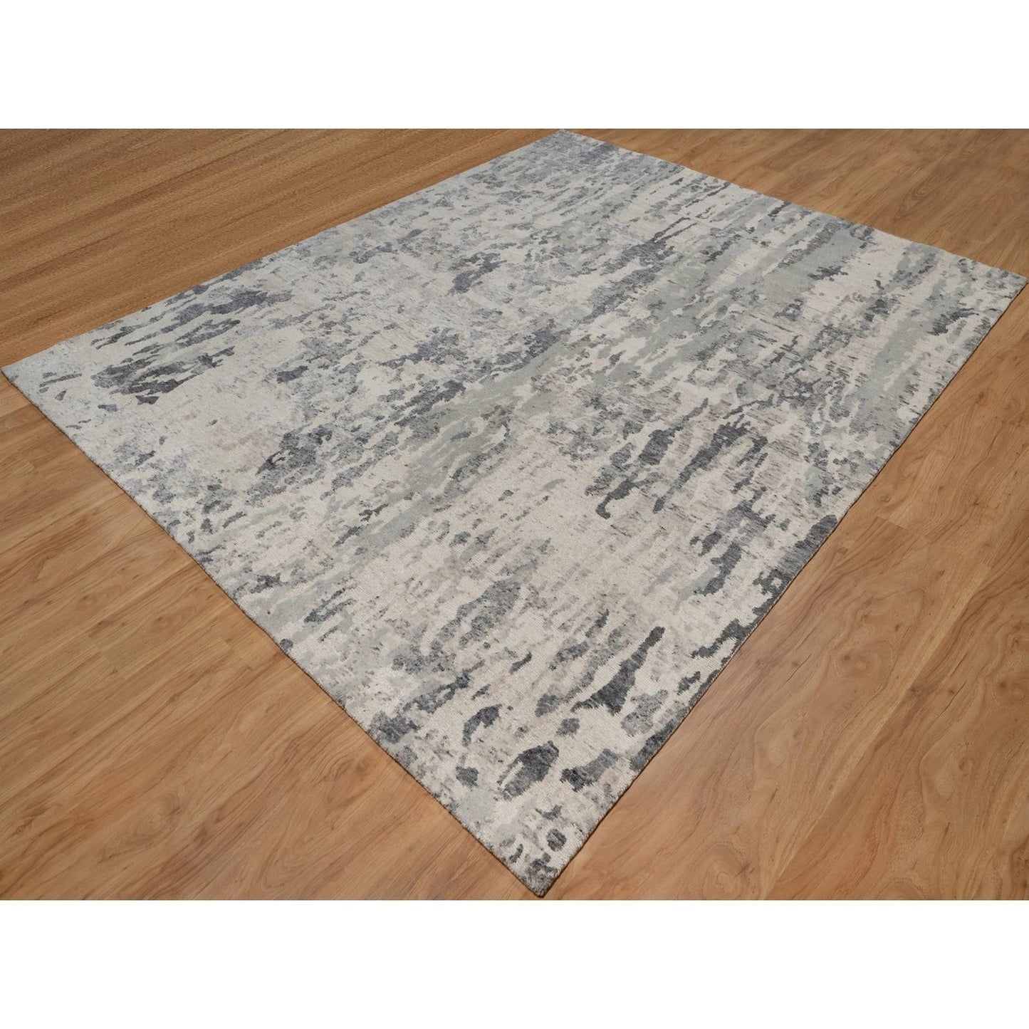 Rug 8'x10' Cream White Modern Design Natural Undyed Wool Hand Knotted