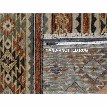 2'6"X9'10" Oyster Gray Southwest Design Hand Knotted Pure Wool Runner Rug