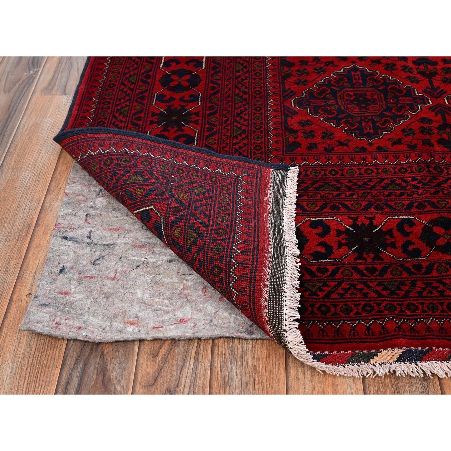 8'5"X11'5" Red Afghan Khamyab With Geometric Pattern Hand Knotted Wool Rug