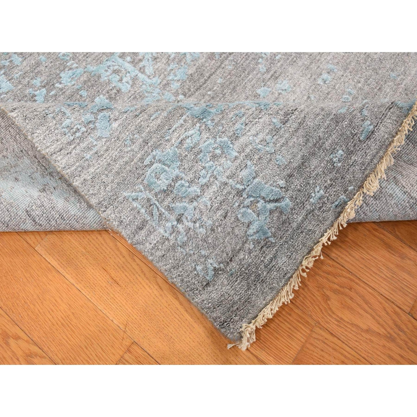 11'8"X11'8" Green Hand Knotted Zoroastrian Design Square Wool, Silk Rug