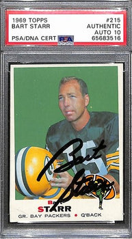 187837 Bart Starr HOF Packers Signed/ Auto 1969 TOPPS Football Card #215 PSA/ DNA