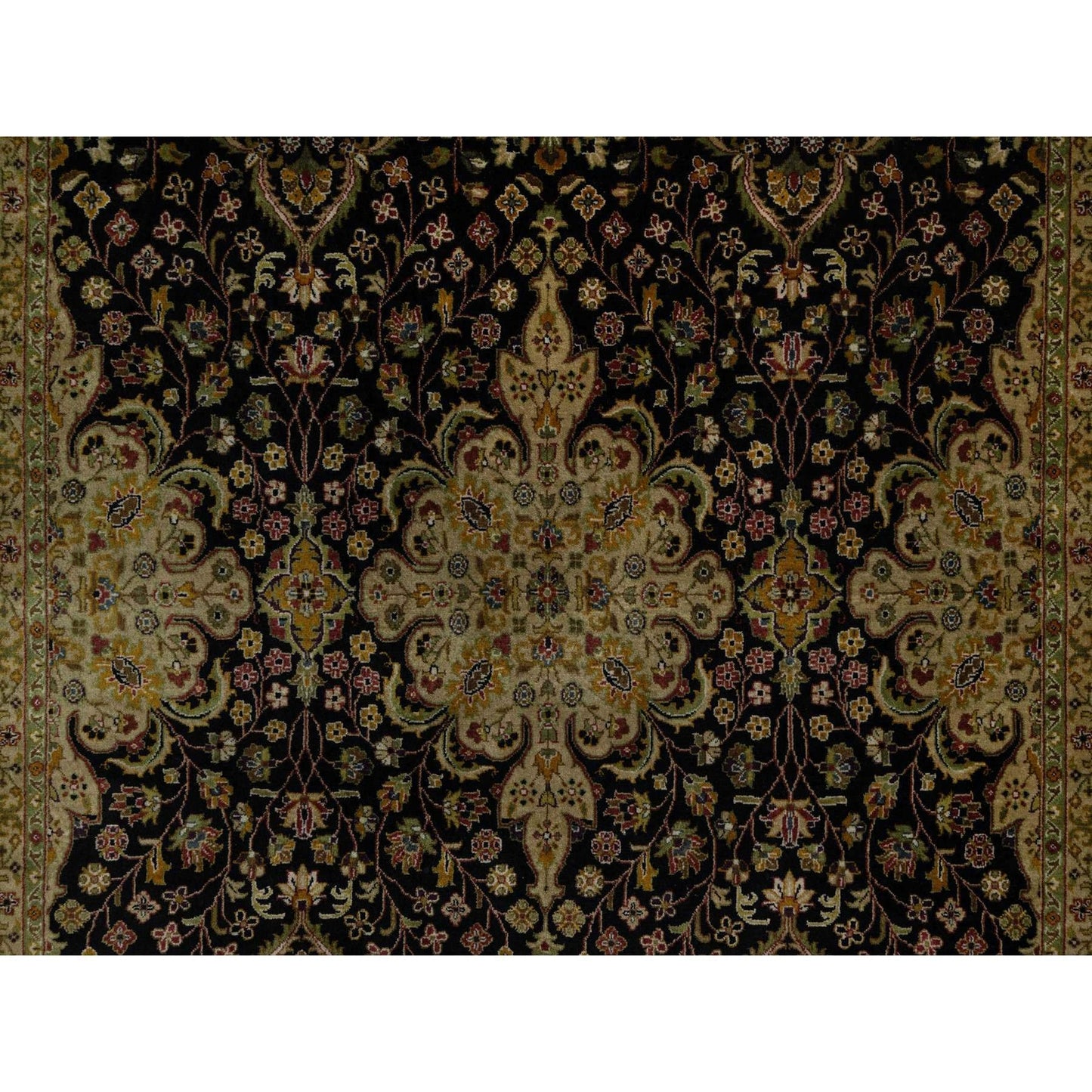 6'X9'1" Black Kishoon Revival New Zealand Wool Hand Knotted Oriental Rug
