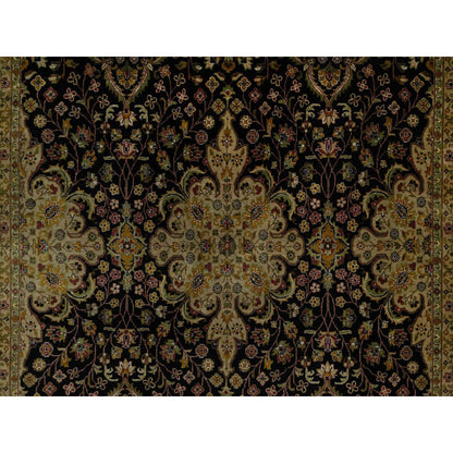 6'X9'1" Black Kishoon Revival New Zealand Wool Hand Knotted Oriental Rug