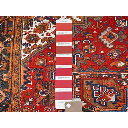 7'5"X8'10" Red Worn Wool Hand Knotted Vintage Zoroastrian Heris Rug