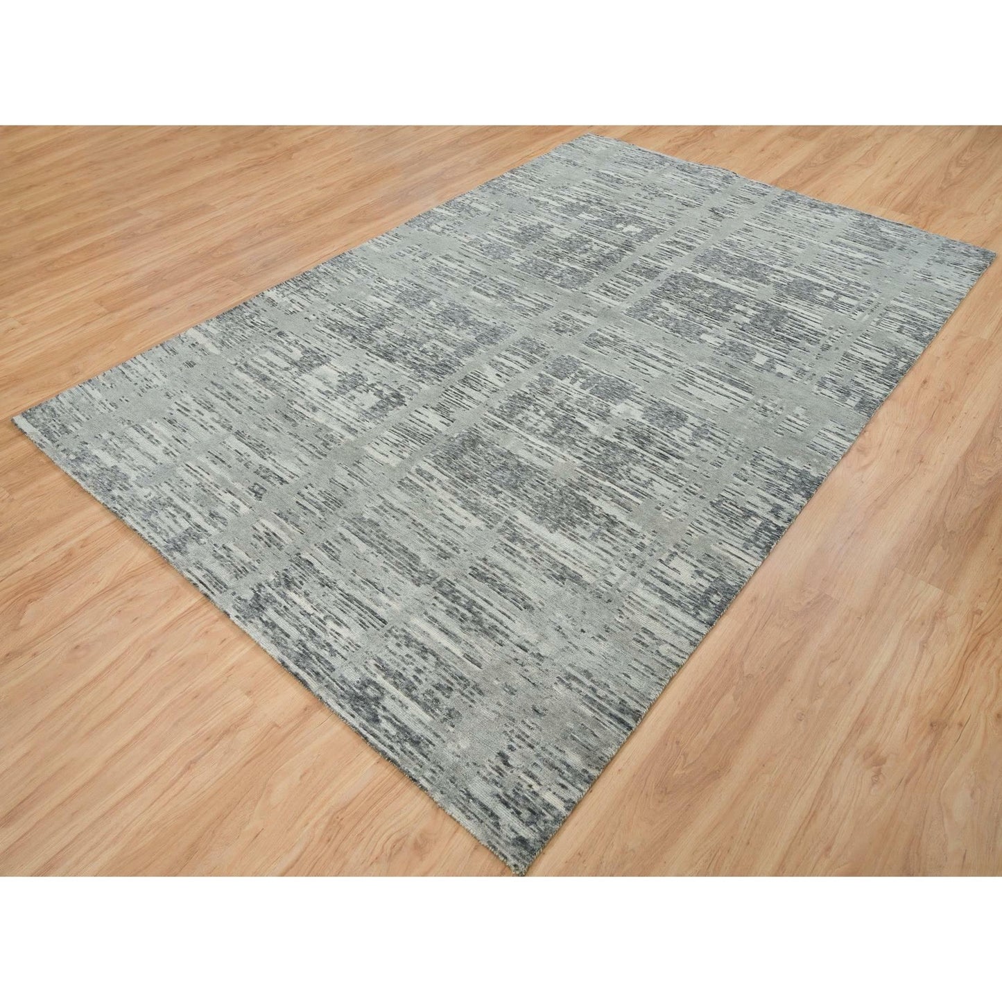6'1"X9'2" Dark Grey Hand Knotted Undyed Natural Wool Oriental Rug