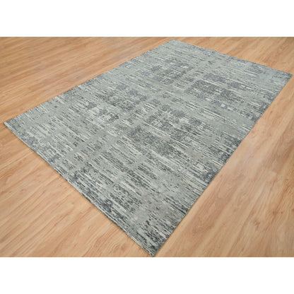 6'1"X9'2" Dark Grey Hand Knotted Undyed Natural Wool Oriental Rug