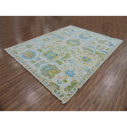 8'1"X10'4" Spring White Colorful Oushak Weave Hand Knotted 100% Wool Rug
