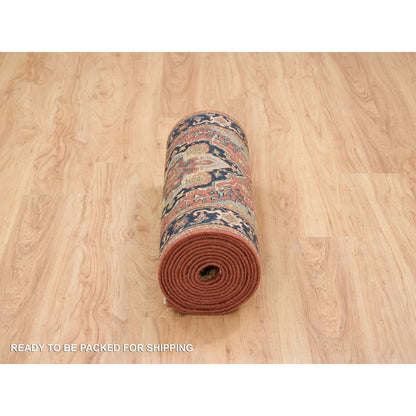 2'6"X18' Red Soft Wool Hand Knotted Antiqued Fine Heris Xl Runner Rug