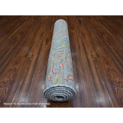 2'6"X5'9" Dolphin Gray Hand Knotted Peshawar Birds Paradise Runner Rug