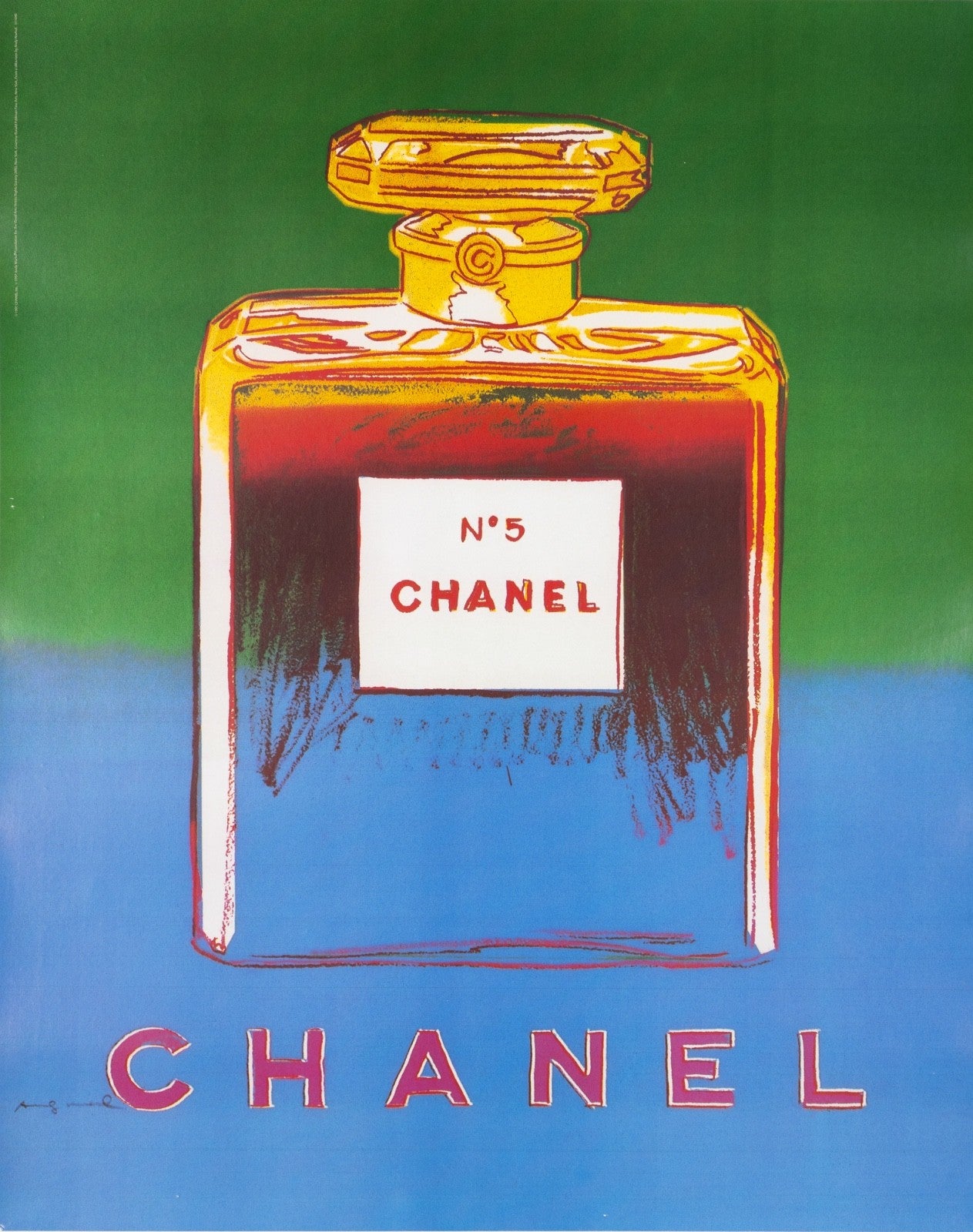 Chanel N5 Warhol  Original 1997 On Linen Green/Blue 22 X 29 Inches