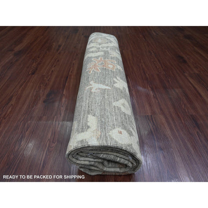 8'X9'8" Nickel Gray Afghan Angora Oushak Leaf Motif Hand Knotted Wool Rug