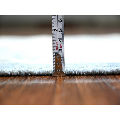 2'8"X10'4" Blue Hand Knotted Natural Wool White Wash Peshawar Runner Rug