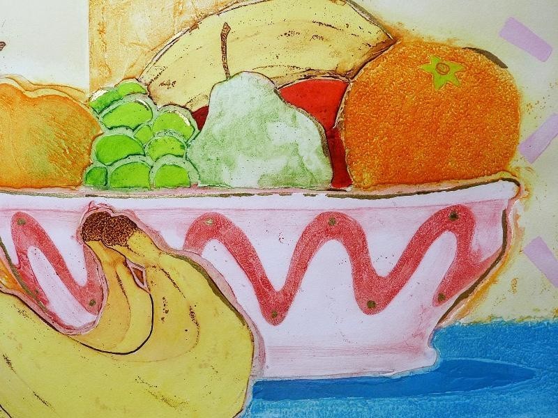 Mark Spain Hand Signed Etching "Fruit Bowl" Embossed Gold Leaf Limited Ed 42/250