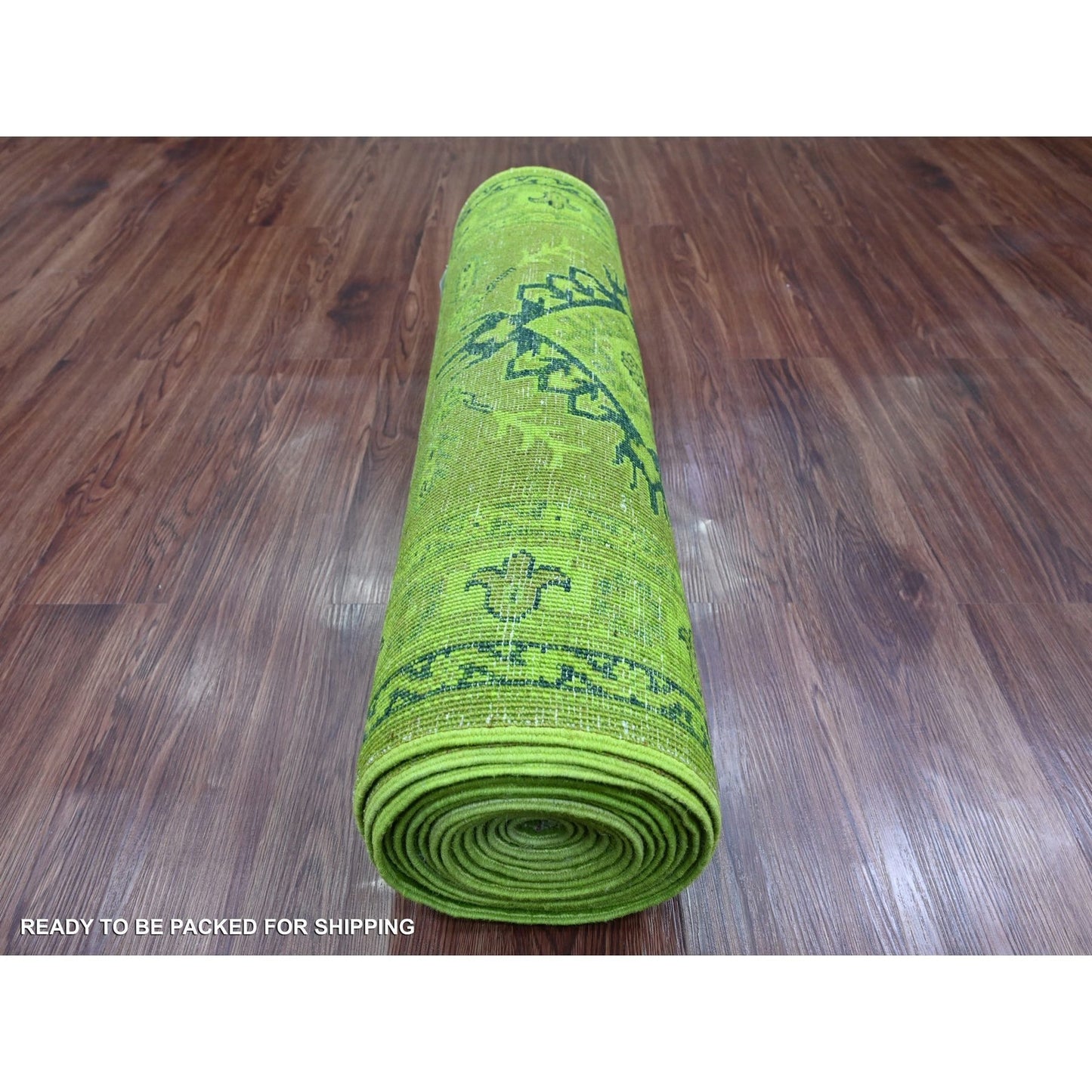 2'8"X18'10" Green Overdyed Kazak Geometric Hand Knotted Wool Runner Rug