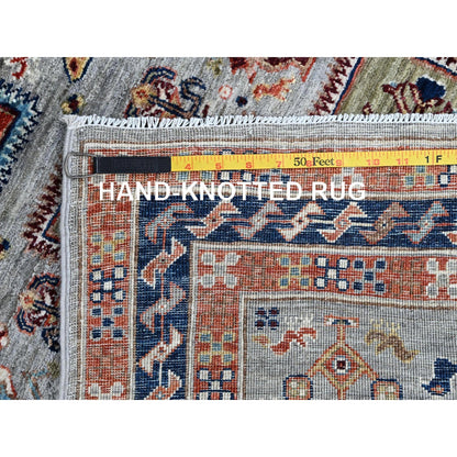 2'7"X9'9" Gray Caucasian Design Pure Wool Hand Knotted Runner Oriental Rug