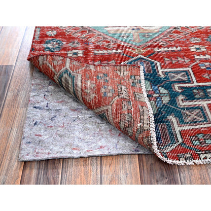 2'7"X9'3" Ajax Red Vintage Zoroastrian Hand Knotted Pure Wool Runner Rug