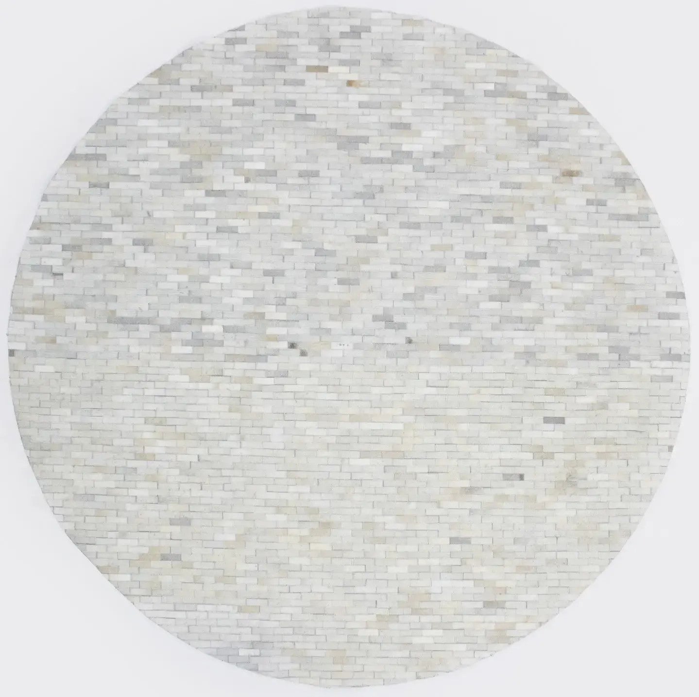 Hand Crafted Beige Brown Cowhide Leather Rug Round Modern Carpet