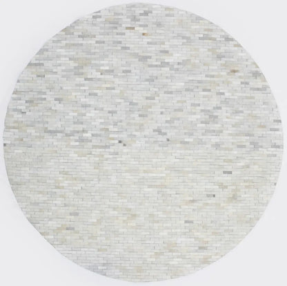 Hand Crafted Beige Brown Cowhide Leather Rug Round Modern Carpet