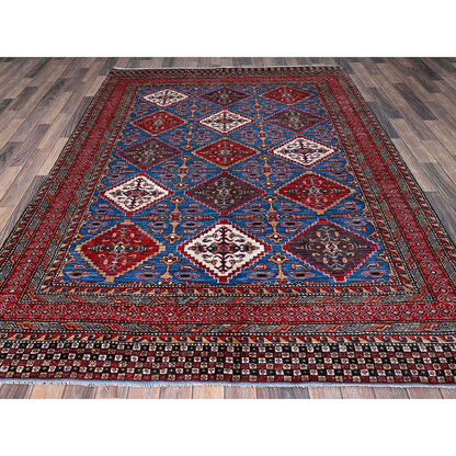 6'1"X8'6" Blue Afghan Ersari Caucasian Design Revival Hand Knotted Wool Rug