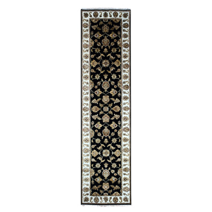 2'5"X10' Bristol Black Rajasthan Design Hand Knotted Wool Silk Runner Rug