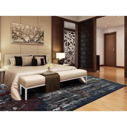 9'X12'2" Red Wool And Silk Abstract Paint Brush Design Hand Knotted Rug