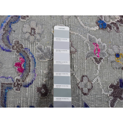 2'X3'2" Gray Oushak Design Silk With Wool Hand Knotted Sample Mat Rug