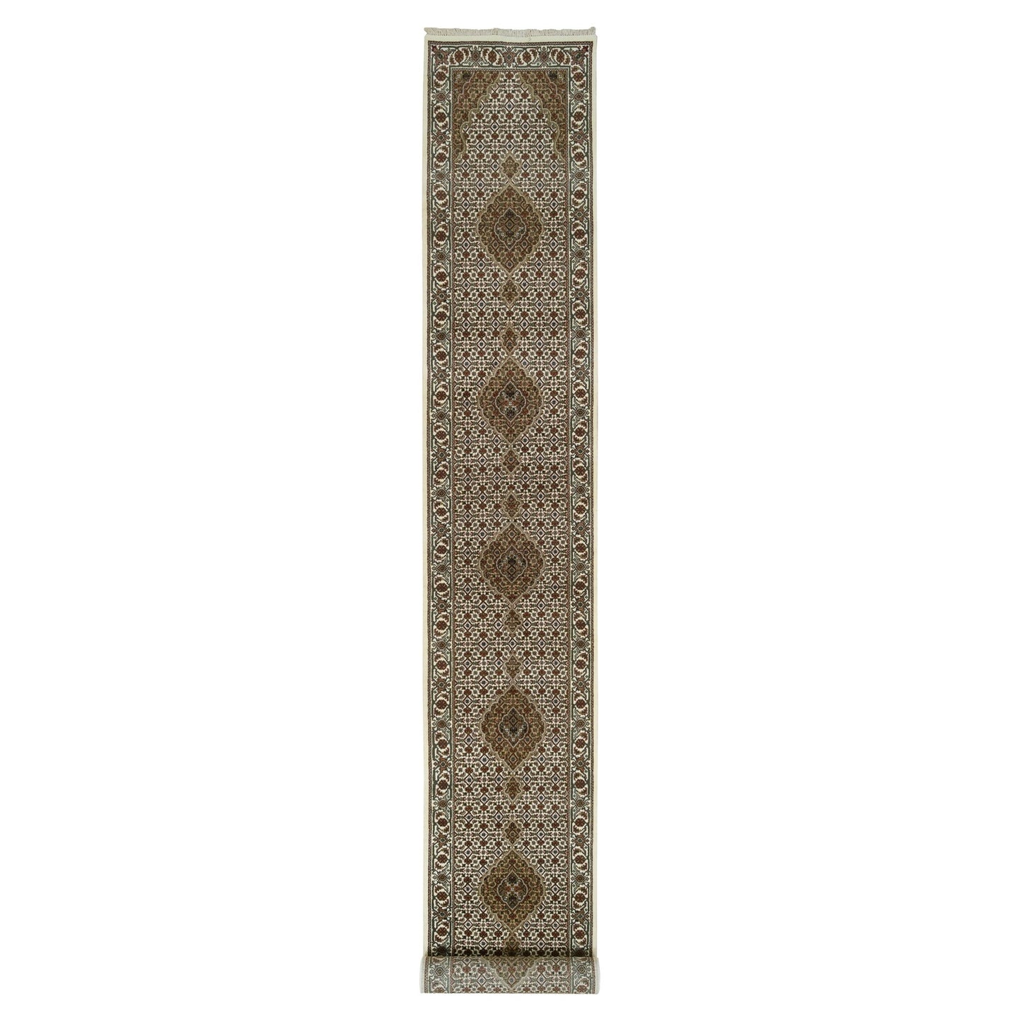 2'6"X18' Ivory Tebraz Mahi 175 Kpsi Wool Hand Knotted Xl Runner Rug