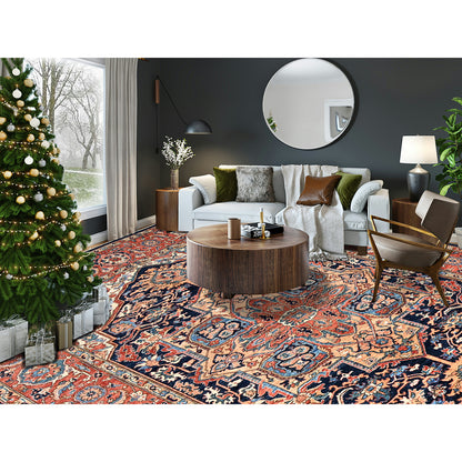9'X12'1" Yale Blue Seeripe Heris Hand Knotted High Mountain Soft Wool Rug