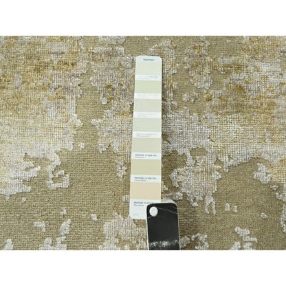 2'6"X19' Ivory Abstract Design Wool And Silk Hand Knotted Xl Runner Rug