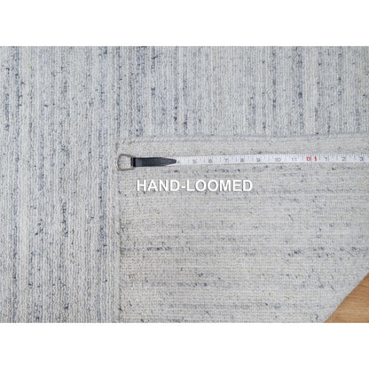 2'7"X8' Ice Gray Modern Striae Design Natural Wool Hand Loomed Runner Rug