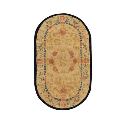 4'X6'9" Brown Antique Chinese Peking Oval Shape Wool Hand Knotted Rug