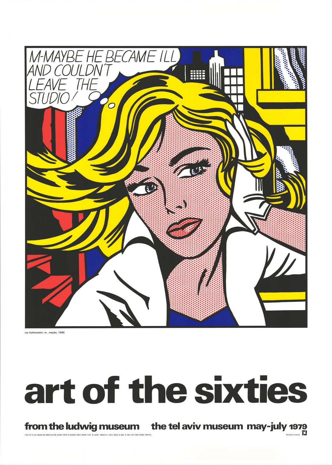 ROY LICHTENSTEIN M...Maybe 55" x 39.5" Serigraph 1979 Pop Art Yellow Multicolor