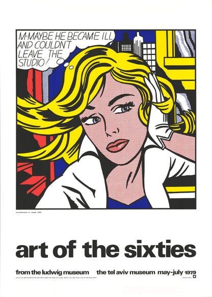 ROY LICHTENSTEIN M...Maybe 55" x 39.5" Serigraph 1979 Pop Art Yellow Multicolor