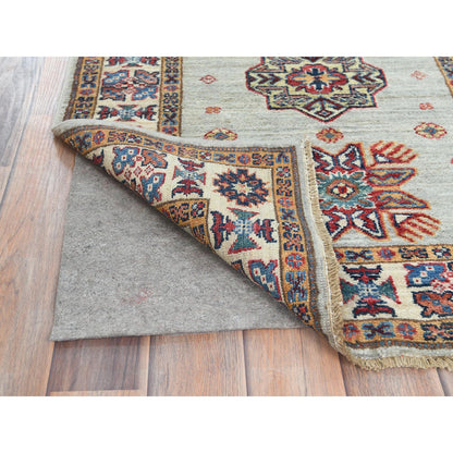 2'7"X8'5" Ash Gray Soft Wool Hand Knotted Afghan Super Kazak Runner Rug